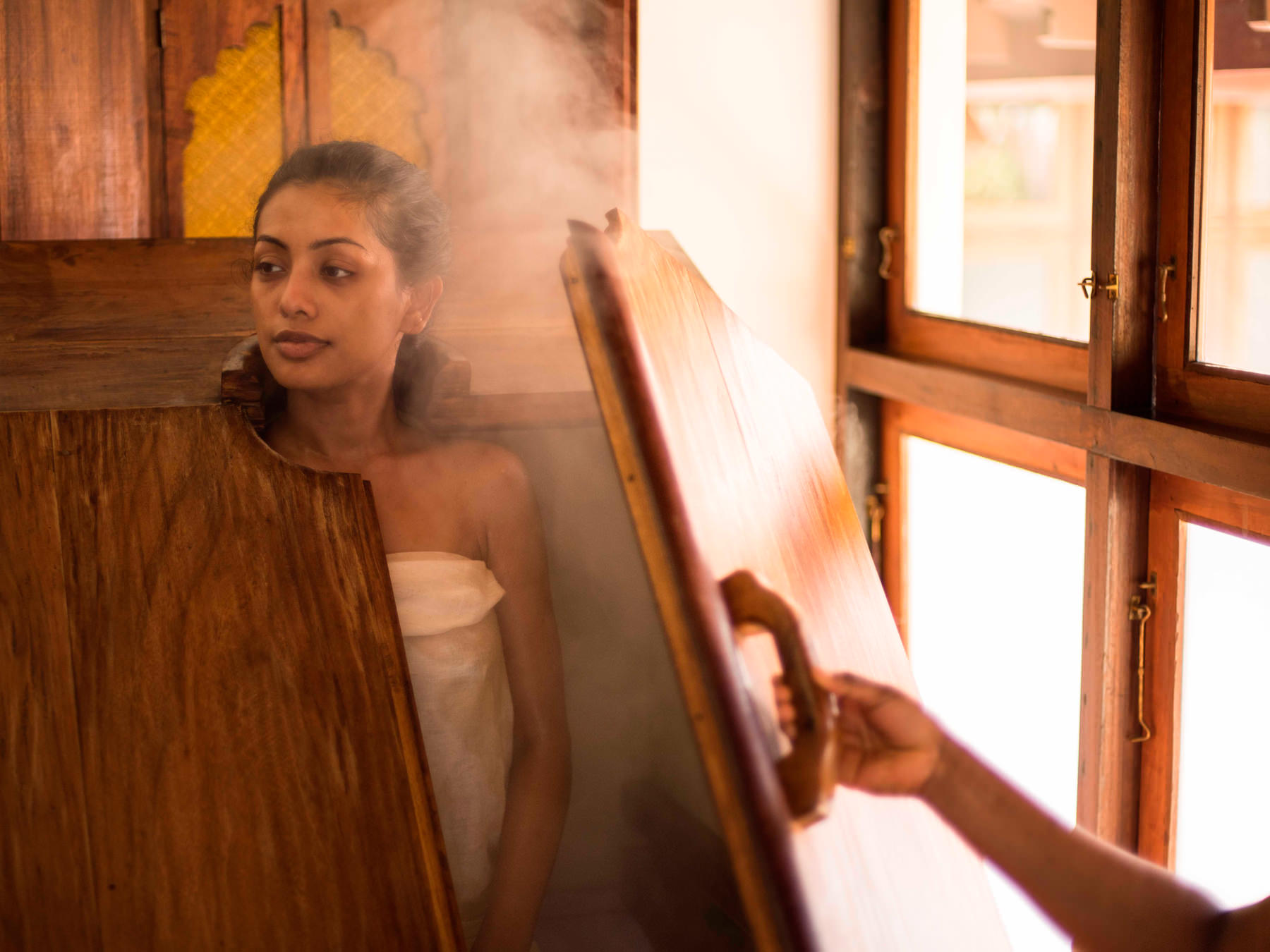 Ayurveda steam bath treatment to remove excess toxins from the body through sweating